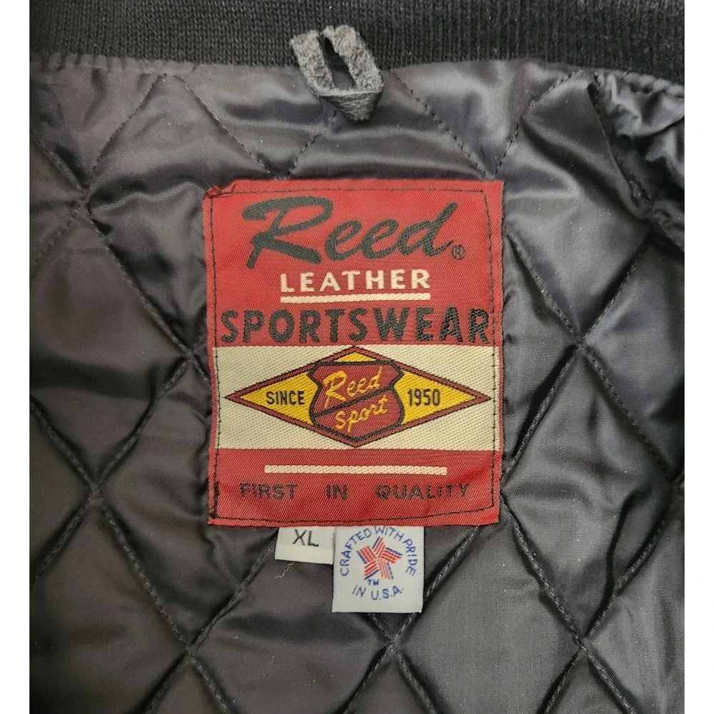 Reed Leather Sportswear Mens XL‎ Wool Leather Varsity Jacket No Spin USA Black